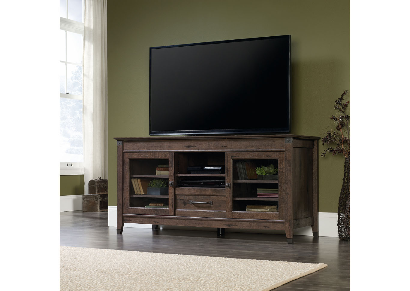 Carson Forge Coffee Oak Entertainment Credenza,Sauder